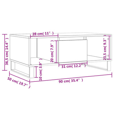 vidaXL Tavolino Salotto Grigio Sonoma 90x50x36,5 cm Legno Multistrato