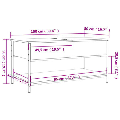 vidaXL Tavolino Salotto Rovere Fumo 100x50x50 cm Multistrato e Metallo