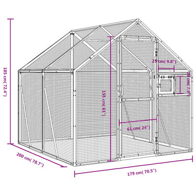 vidaXL Voliera Argento 1,79x2x1,85 m in Alluminio