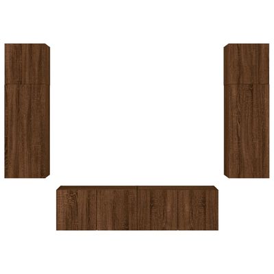 vidaXL Mobili TV a Muro con LED 6pz Rovere Marrone Legno Multistrato