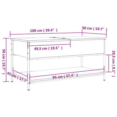 vidaXL Tavolino da Salotto Nero 100x50x50cm Legno Multistrato Metallo