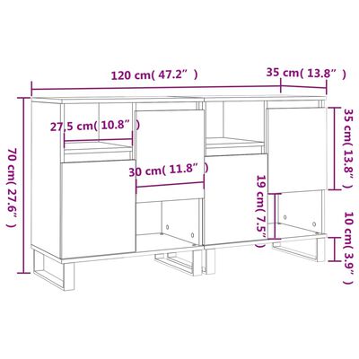 vidaXL Credenze 2 pz Grigio Cemento in Legno Multistrato