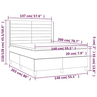 vidaXL Letto a Molle Materasso e LED Marrone Scuro 140x200 cm Tessuto