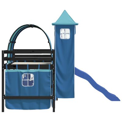 vidaXL Letto a Soppalco con Torre Bambini Blu 90x200cm Massello Pino