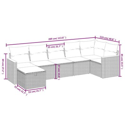 vidaXL Set Divano da Giardino 7 pz con Cuscini Beige Misto Polyrattan