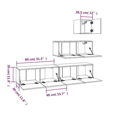 vidaXL Set di Mobili Porta TV 4 pz Rovere Fumo in Legno Multistrato