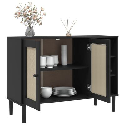 vidaXL Credenza SENJA Aspetto Rattan Nero 112x40x80 cm Massello Pino