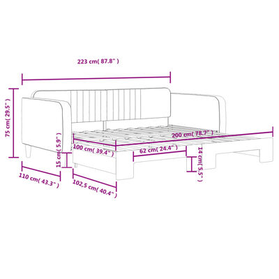 vidaXL Divano Letto con Letto Estraibile Grigio Chiaro 100x200 Velluto