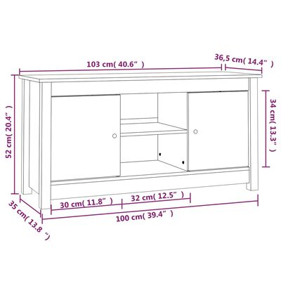 vidaXL Mobile Porta TV Ambra 103x36,5x52 cm in Legno Massello di Pino