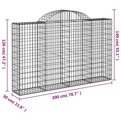 vidaXL Cesti Gabbioni ad Arco 20 pz 200x30x120/140 cm Ferro Zincato