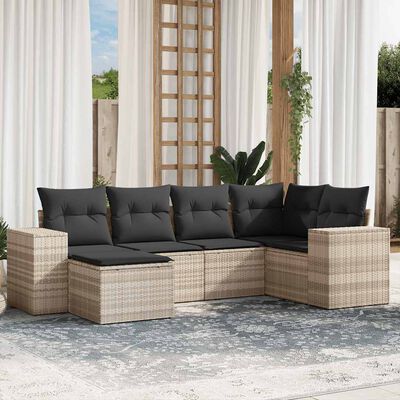 vidaXL Set Divano da Giardino 6pz con Cuscini Grigio Chiaro Polyrattan