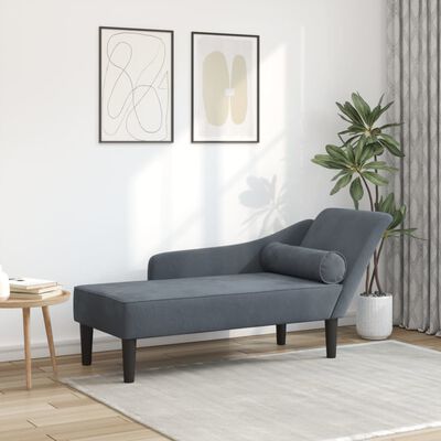 vidaXL Chaise Longue con Cuscini Grigio Scuro in Velluto