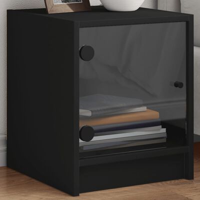 vidaXL Comodini con Ante in Vetro 2pz Nero 35x37x42 cm