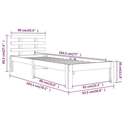 vidaXL Giroletto Nero in Legno Massello 90x190 cm Single