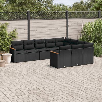 vidaXL Set Divani da Giardino 10pz con Cuscini in Polyrattan Nero