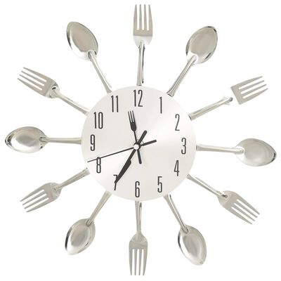 325162 vidaXL Wall Clock with Spoon and Fork Design Silver 31 cm Aluminium