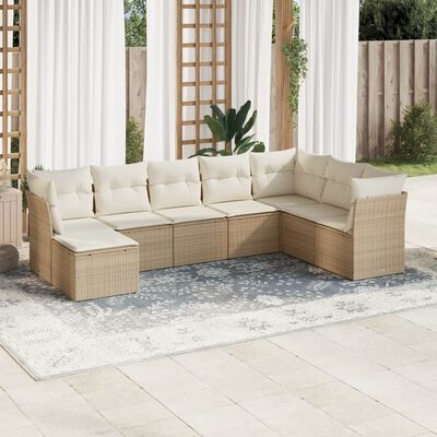 vidaXL Set Divano da Giardino 8 pz con Cuscini Beige in Polyrattan