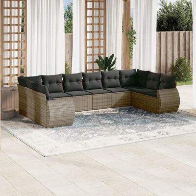 vidaXL Set Divano da Giardino 10 pz con Cuscini Grigio in Polyrattan