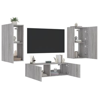 vidaXL Mobili TV a Muro 3pz con Luci LED Grigio Sonoma