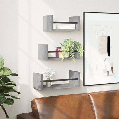 vidaXL Set Mensole Parete con Aste 3pz Grigio Sonoma Legno Multistrato