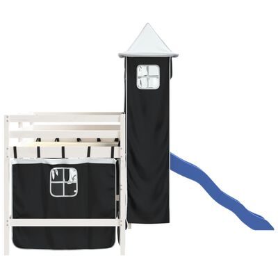 vidaXL Letto a Soppalco con Torre Bambini Bianco e Nero 90x200cm Pino