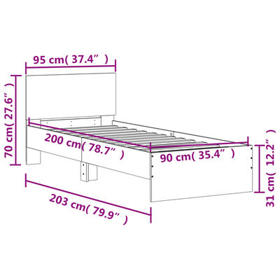 vidaXL Giroletto senza Materasso con Testiera Rovere Sonoma 90x200 cm