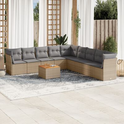 vidaXL Set Divano da Giardino 10 pz con Cuscini Beige in Polyrattan