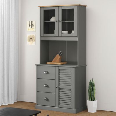 vidaXL Piano Comò VIGO Grigio 78x30x100 cm in Legno Massello di Pino