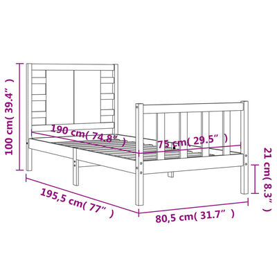 vidaXL Giroletto con Testiera Nero Small Single in Legno Massello