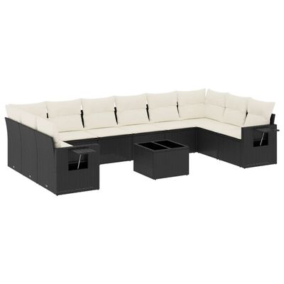 vidaXL Set Divani da Giardino 11 pz con Cuscini in Polyrattan Nero