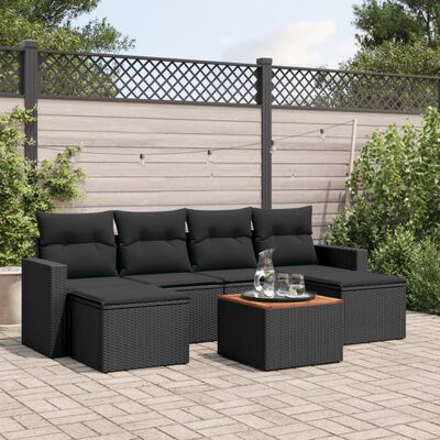 vidaXL Set Divani da Giardino con Cuscini 7pz Nero Polyrattan