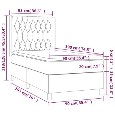 vidaXL Giroletto a Molle con Materasso Nero 90x190 cm in Velluto