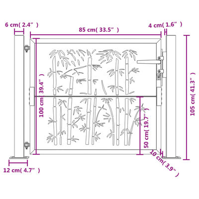 vidaXL Cancello Giardino Antracite 105x105 cm in Acciaio Design Bambù