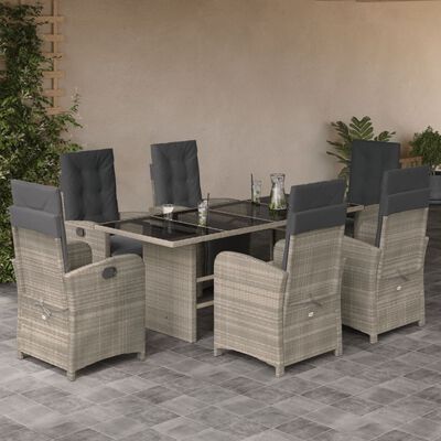 vidaXL Set da Pranzo da Giardino 7 pz Cuscini Polyrattan Grigio Chiaro