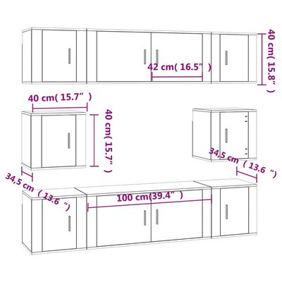 vidaXL Set Mobili Porta TV 8pz Grigio Sonoma in Legno Multistrato