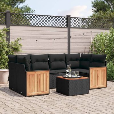 vidaXL Set Divani da Giardino con Cuscini 7pz Nero Polyrattan