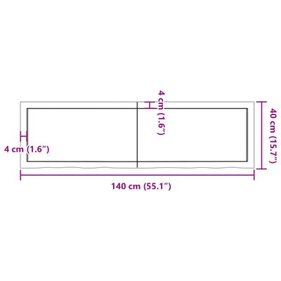 vidaXL Piano Bagno Marrone Scuro 140x40x(2-4)cm Legno Trattato