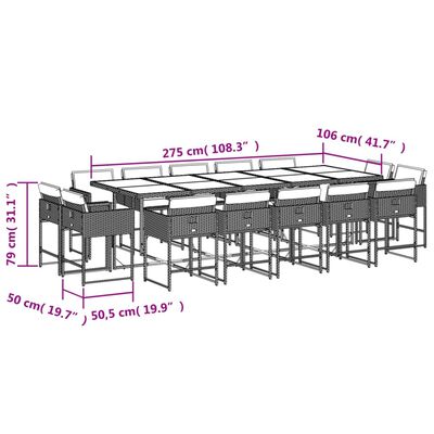 vidaXL Set Pranzo da Giardino 15 pz con Cuscini Beige Misto Polyrattan