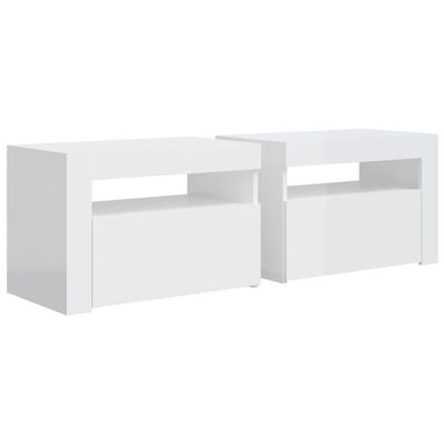 vidaXL Comodini 2 pz con Luci a LED Bianco Lucido 60x35x40 cm