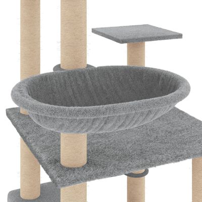 vidaXL Albero per Gatti con Tiragraffi in Sisal Grigio Chiaro 141 cm