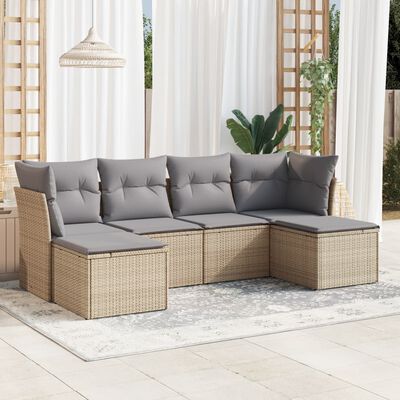 vidaXL Set Divano da Giardino 6 pz con Cuscini Beige in Polyrattan