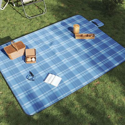 vidaXL Tovaglia da Picnic Pieghevole A Quadri Blu 200x150 cm Velluto