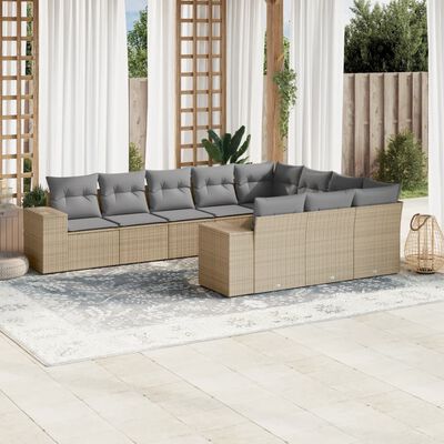 vidaXL Set Divano da Giardino 10 pz con Cuscini Beige in Polyrattan