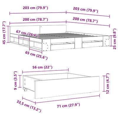 vidaXL Giroletto Cassetti Rovere Sonoma 200x200 cm Legno Multistrato