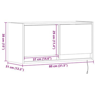 vidaXL Mobile TV a Parete con Luci LED Rovere Marrone 80x31x35 cm