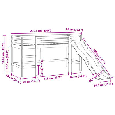 vidaXL Letto a Soppalco con Tunnel Bambini Blu 80x200cm Massello Pino