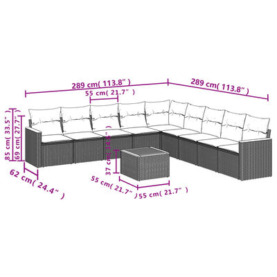 vidaXL Set Divano da Giardino 10 pz con Cuscini Beige in Polyrattan