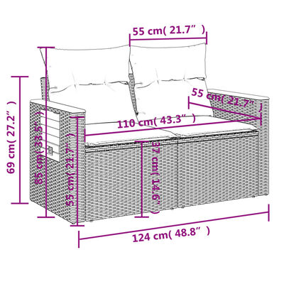 vidaXL Set Divano da Giardino 9 pz con Cuscini Beige in Polyrattan