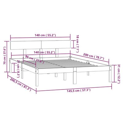 vidaXL Giroletto Grigio in Legno Massello di Pino 140x200 cm