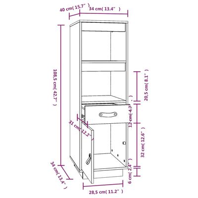 vidaXL Credenza ambra 34x40x108,5 cm in Legno Massello di Pino